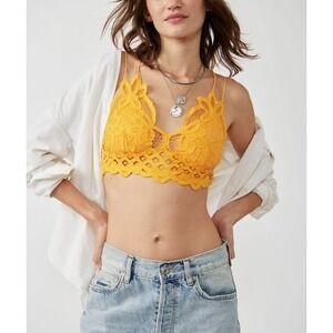Free People Adella Bralette Sun Yellow Lace Boho Crop Top OB445338 Size M NEW